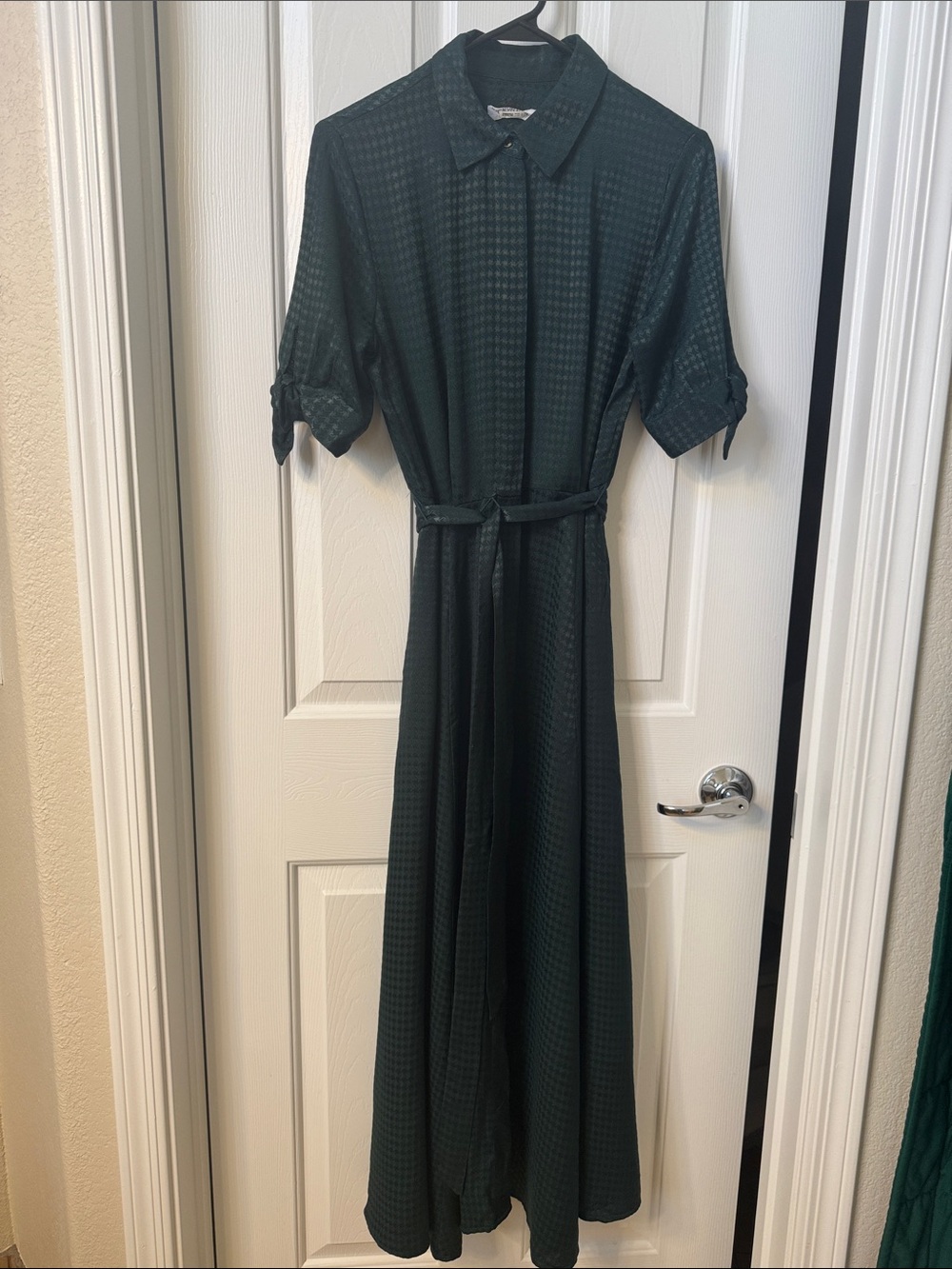 Calvin Klein Dark Green Shirt Dress with Tie Waist
